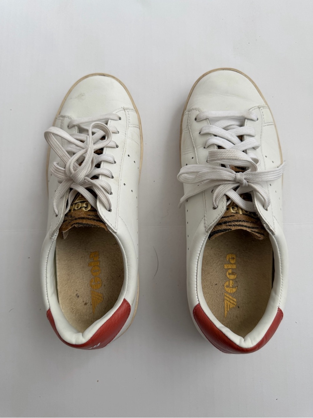 Gola Nova Safari White Leather Sneakers Red Heel Accent Women’s Size 8